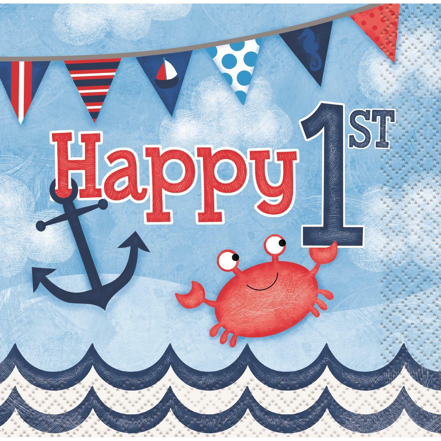 Nautical First Birthday Small Napkins / Serviettes (Pack of 16)