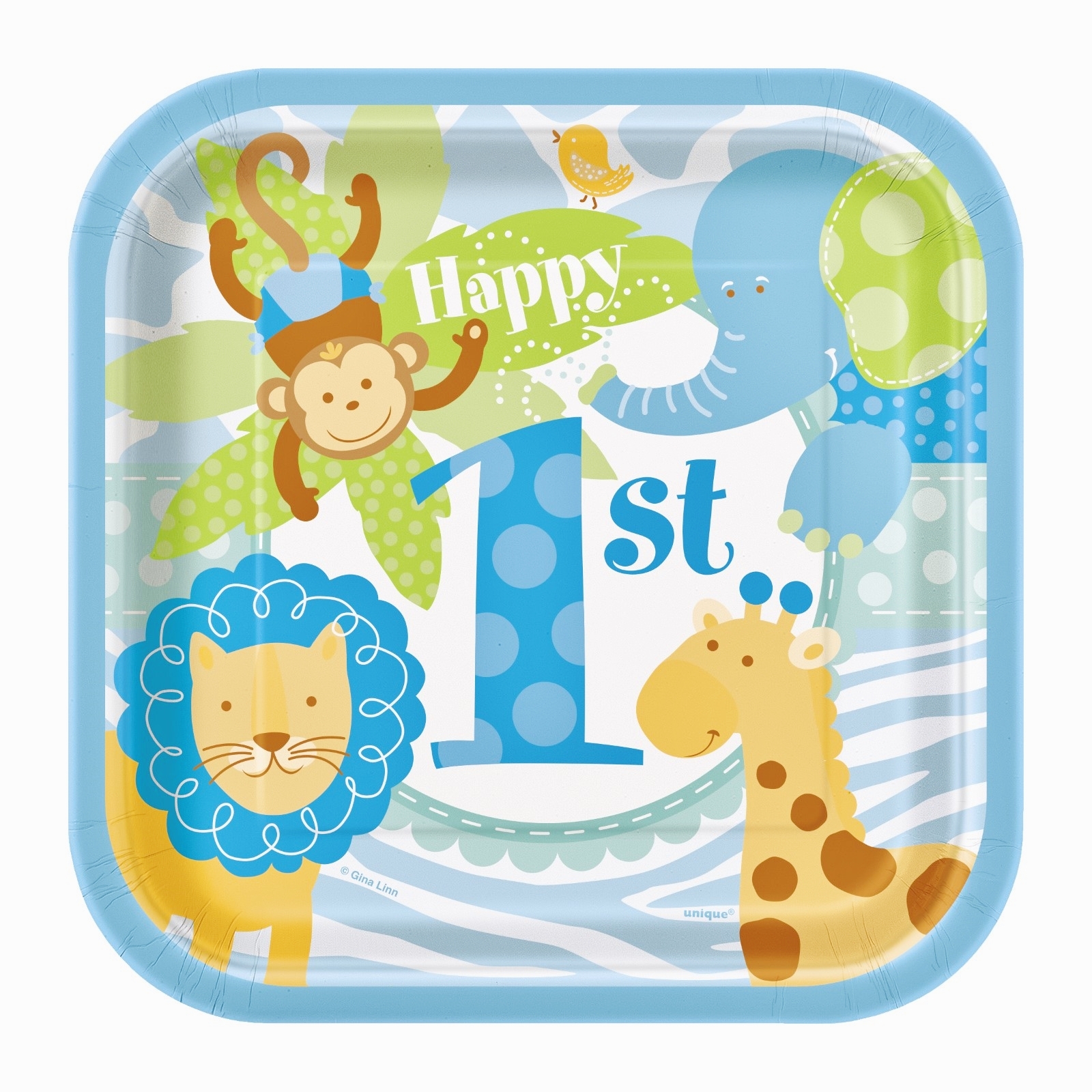 Blue Safari 1st Birthday Small Paper Plates (Pack of 10)