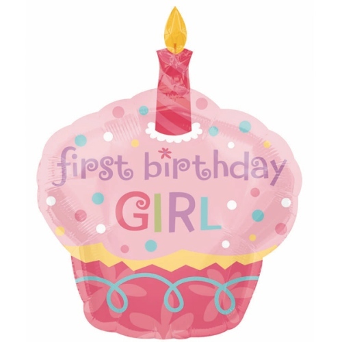Girls 1st Birthday Cupcake Supershape Helium Balloon