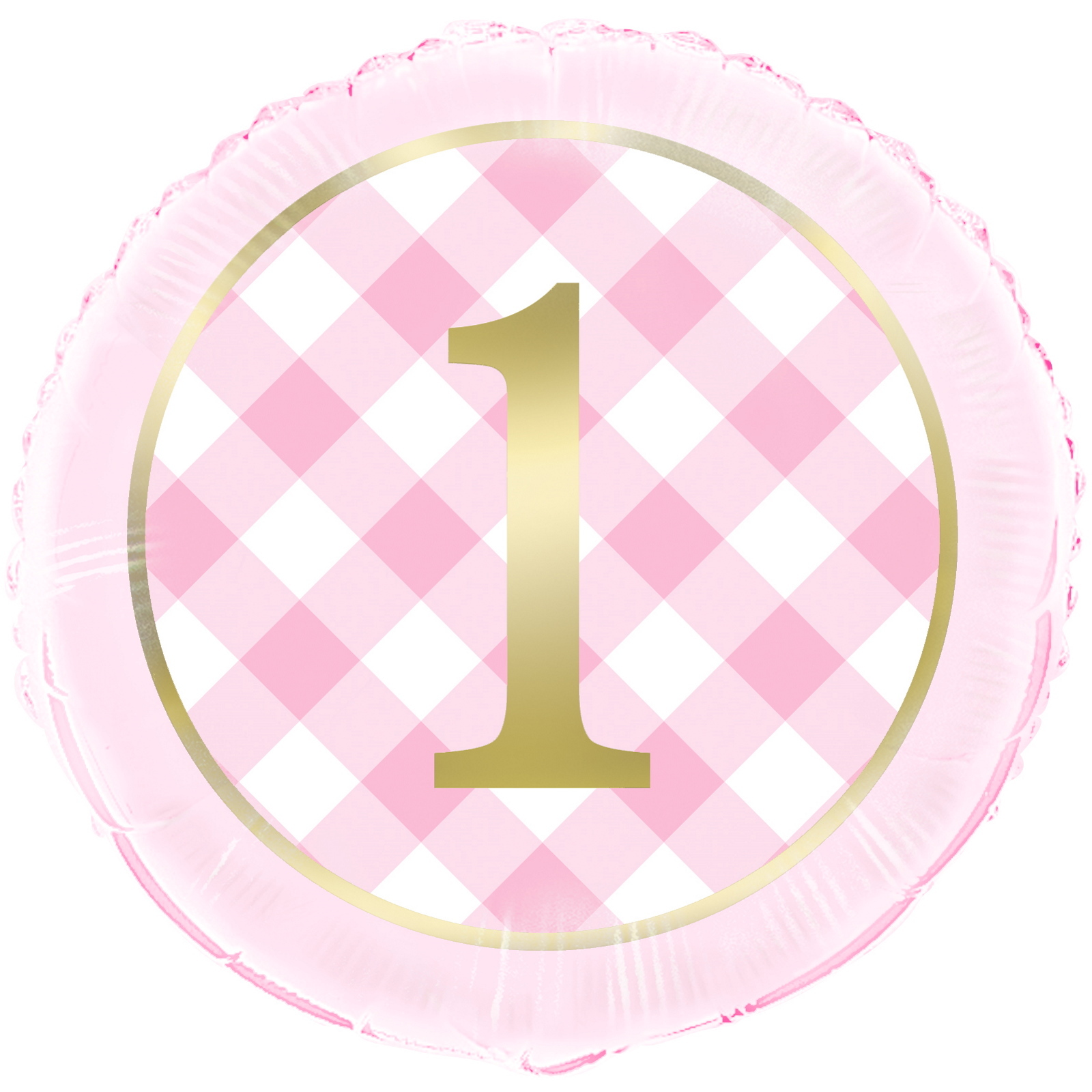 Pink Gingham 1st Birthday Girl Helium Balloon - Discount Party Supplies
