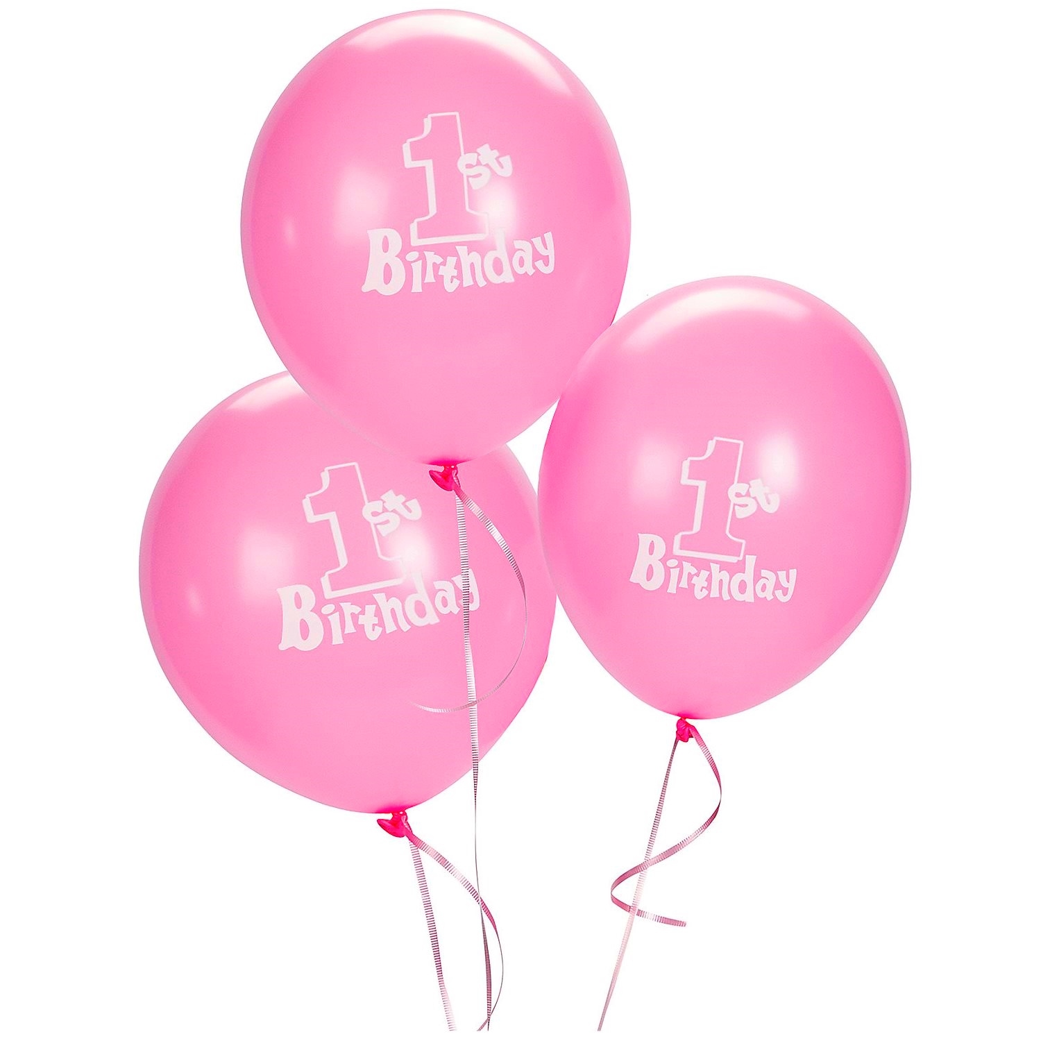 Pink 1st Birthday Balloons (Pack of 12)
