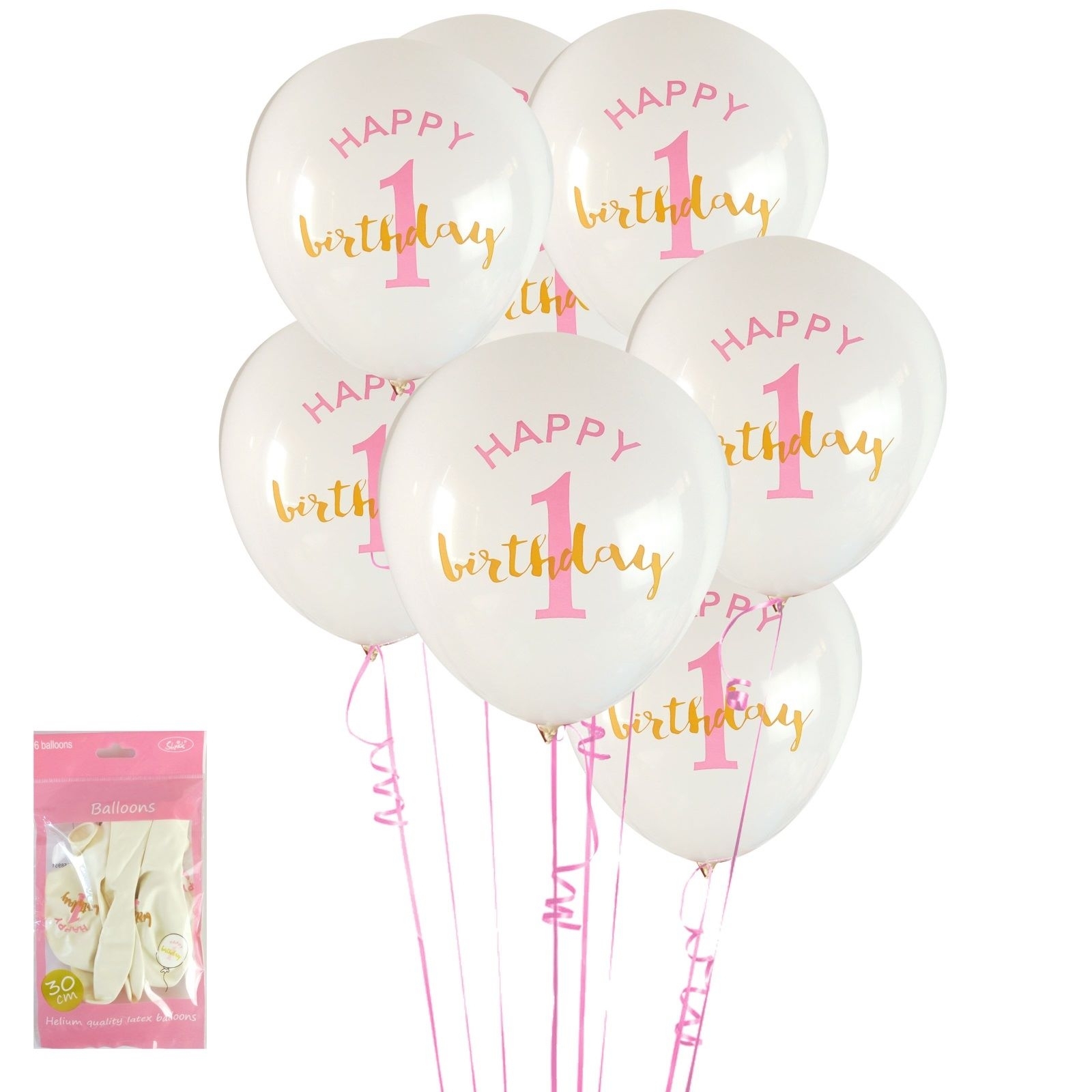 Happy Birthday 1 Girl Balloons (Pack of 6)