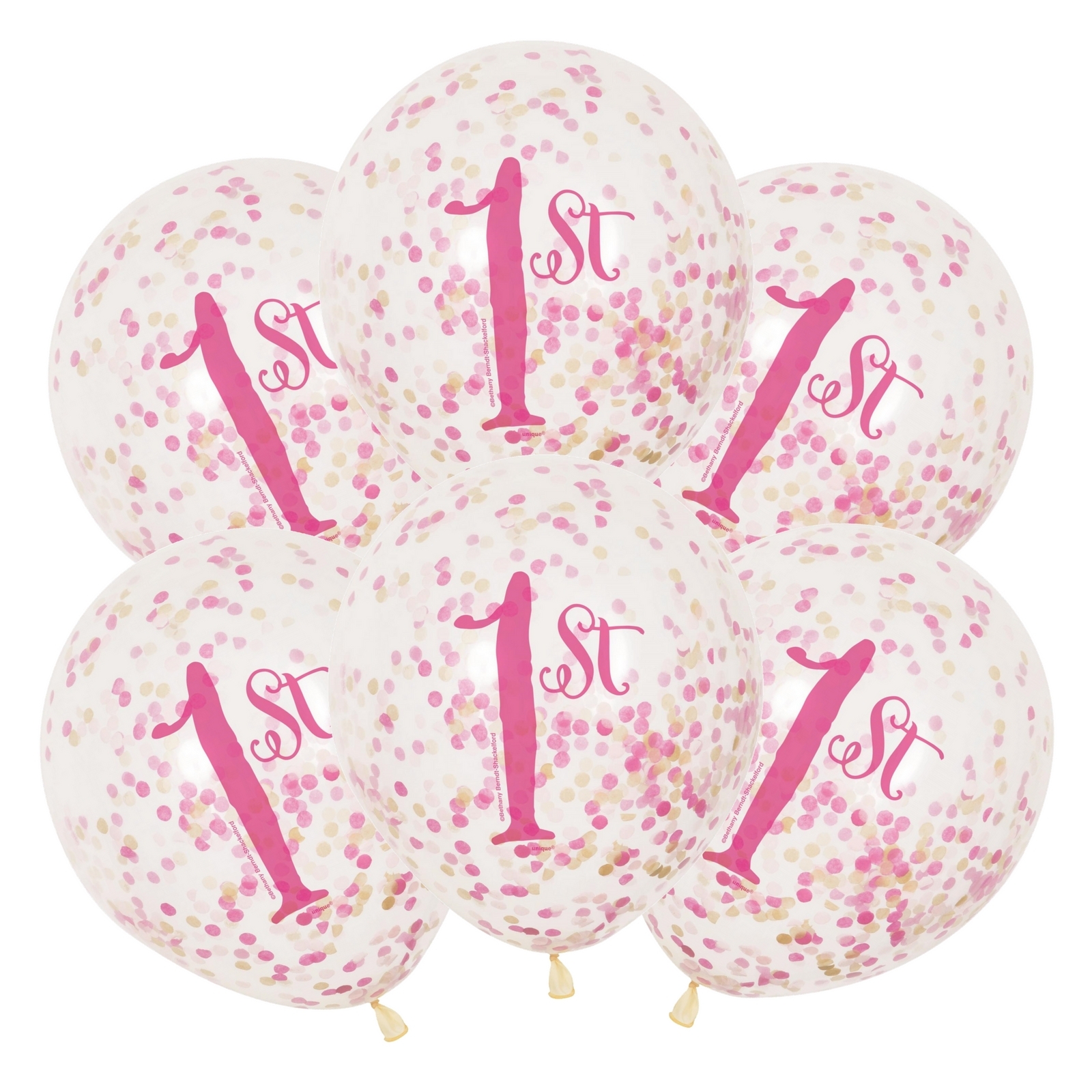 Pink & Gold First Birthday 1st Confetti Balloons (Pack of 6)