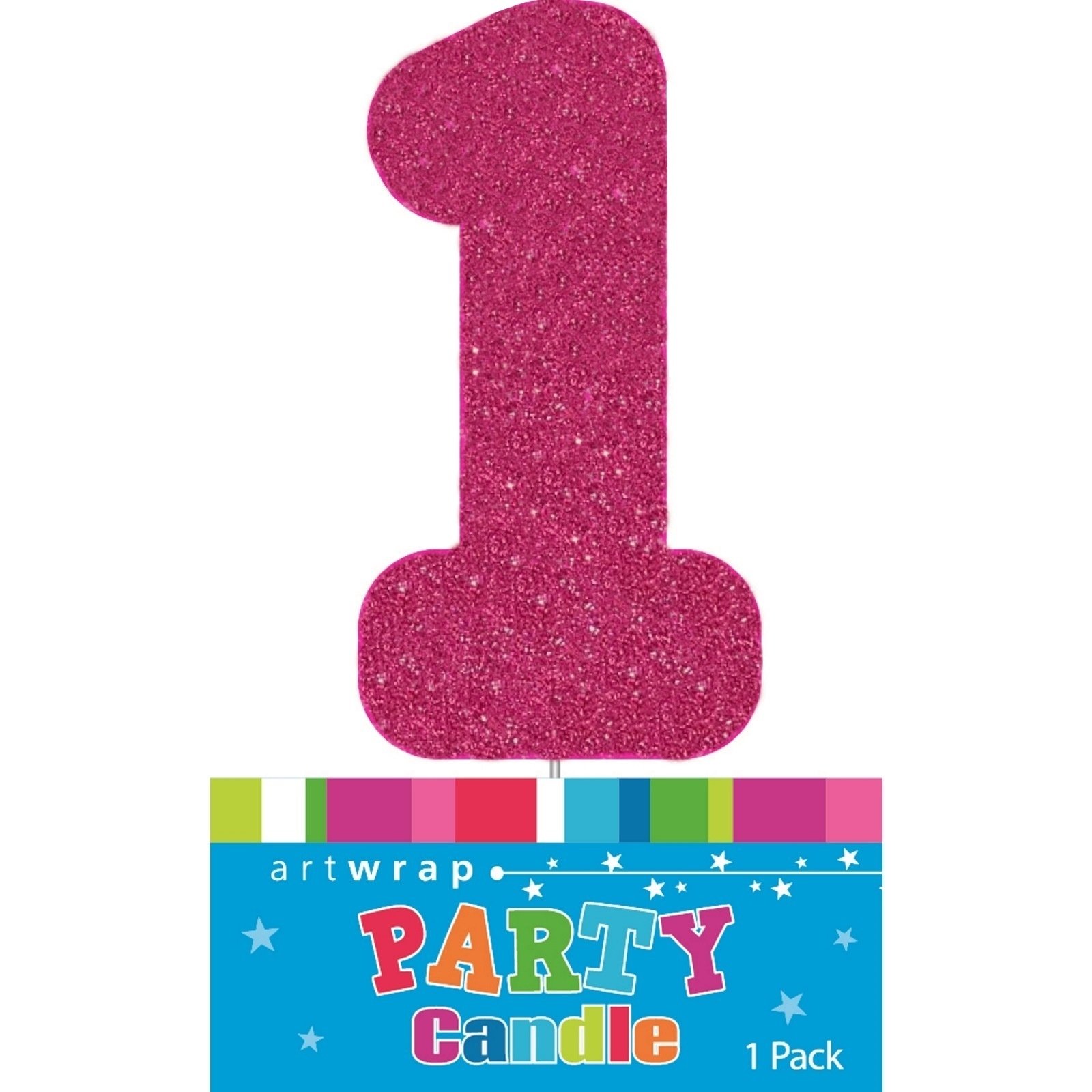 Girls Pink Glitter 1st Birthday Candle