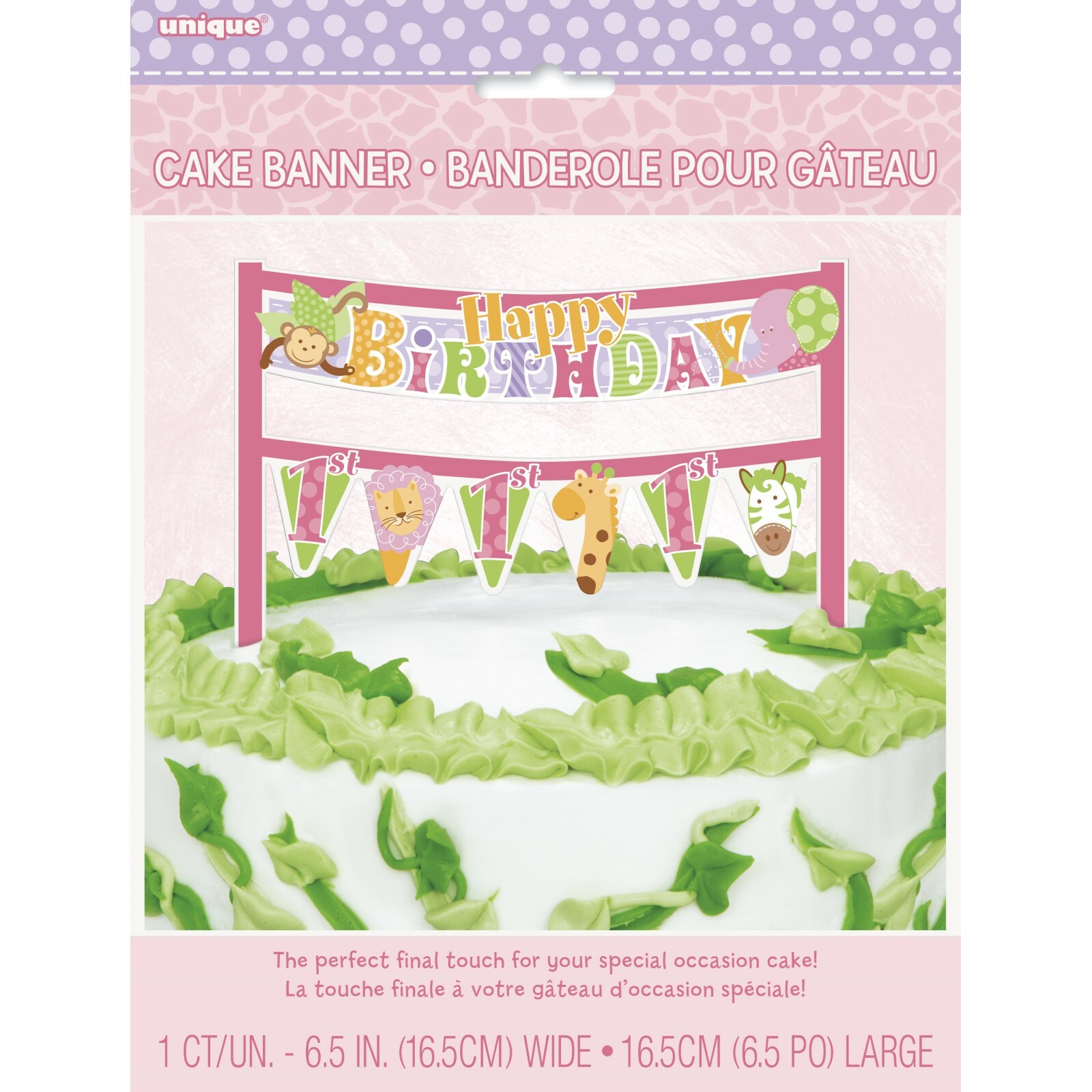 Pink Safari 1st Birthday Cake Banner