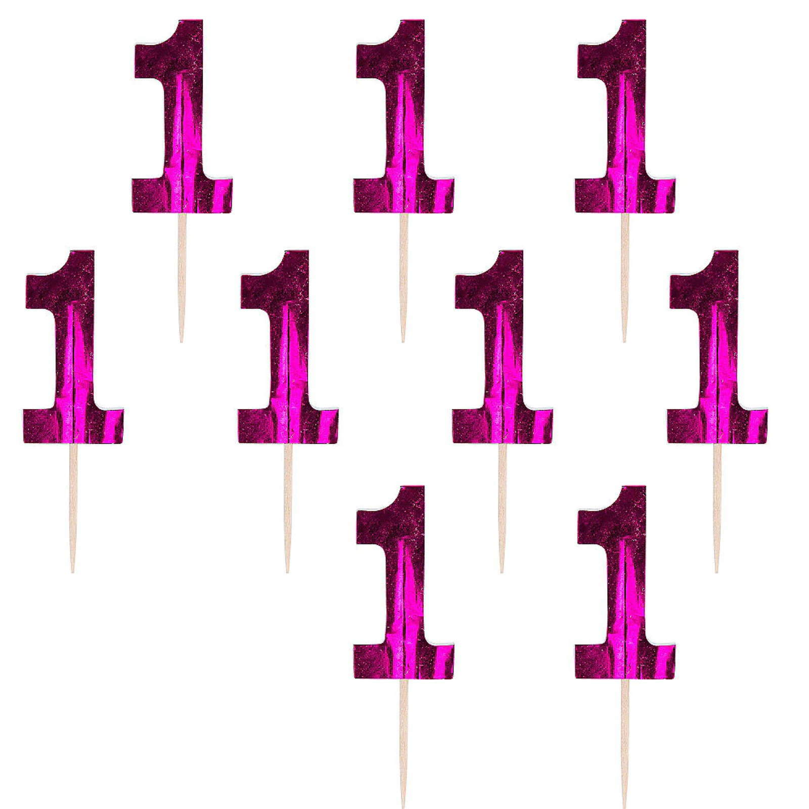 Girls 1st Birthday Pink Foil Cupcake Picks (Pack of 36)