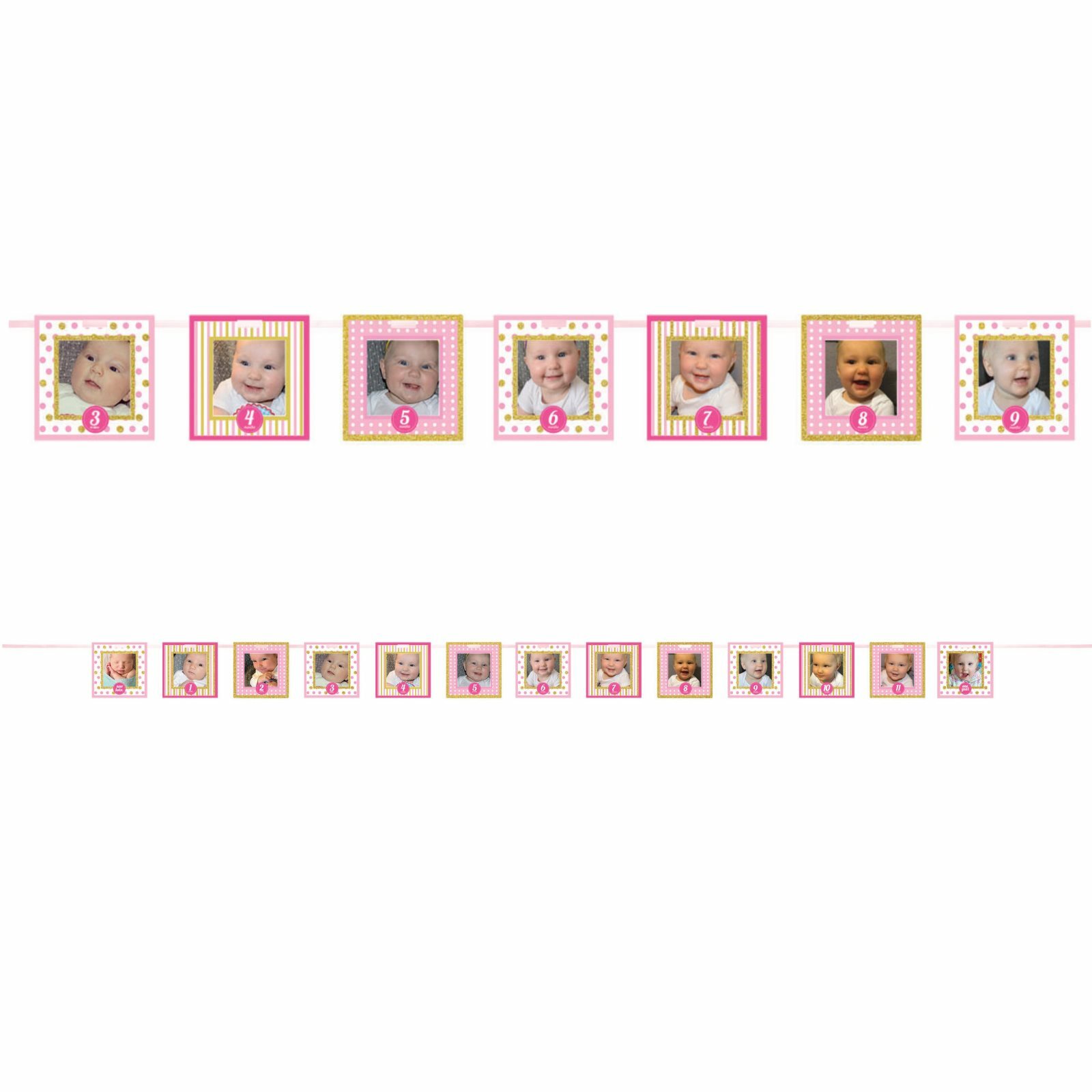 Girls 1st Birthday Glitter Photo Garland Banner