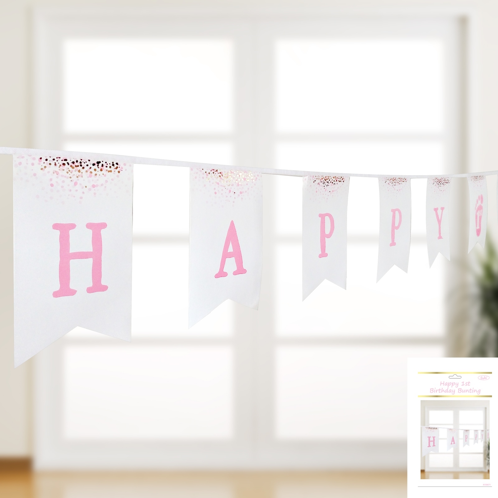 1st Birthday Girl Confetti Happy 1st Birthday Pennant Banner