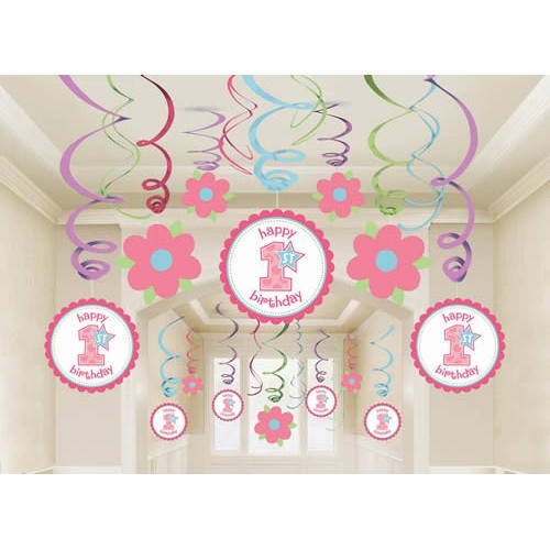 Girls 1st Birthday Swirl Decorations (30 Pieces)