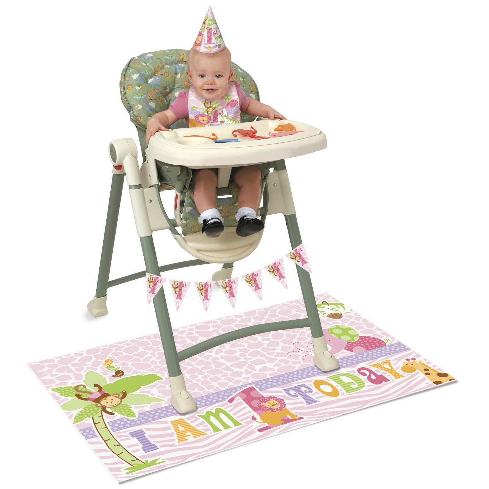Pink Safari 1st Birthday High Chair Decoration Kit
