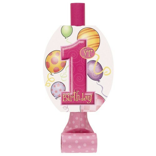 Girls 1st Birthday Party Blowers (Pack of 8)