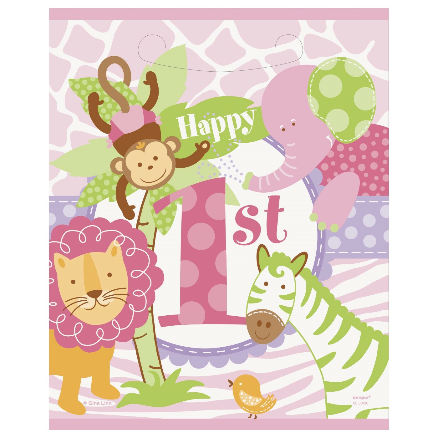 Pink Safari 1st Birthday Lolly/Treat Bags (Pack of 8)
