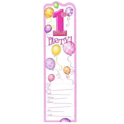 Girls 1st Birthday Party Invitations (Pack of 8)