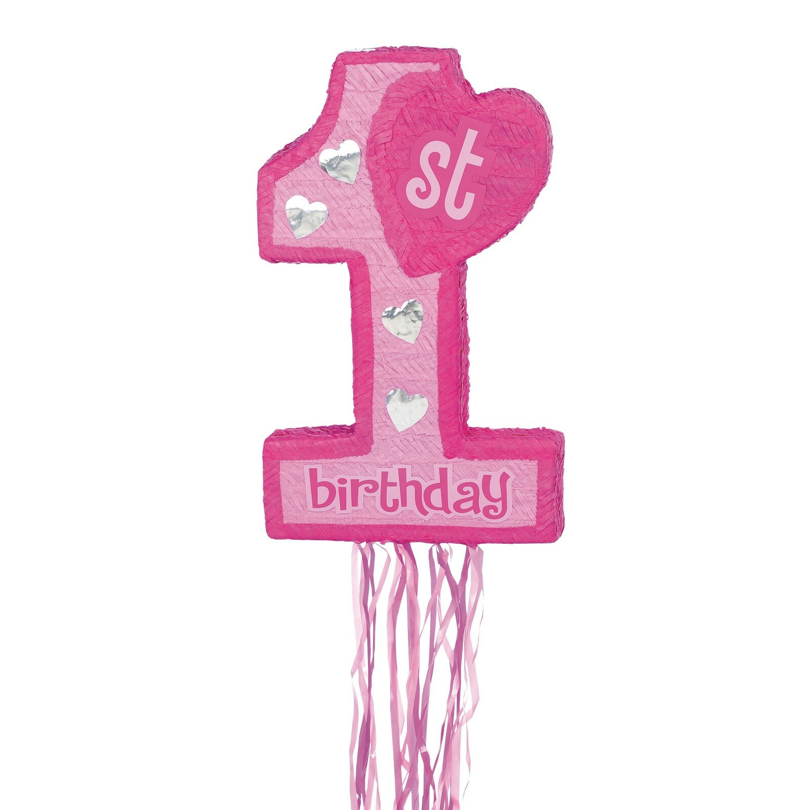 Girls Pink 1st Birthday Pull String Pinata