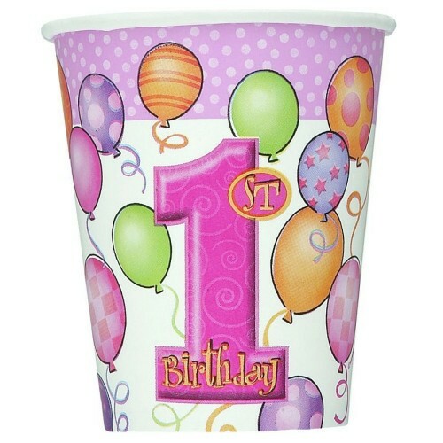Girls 1st Birthday Paper Cups (Pack of 8)