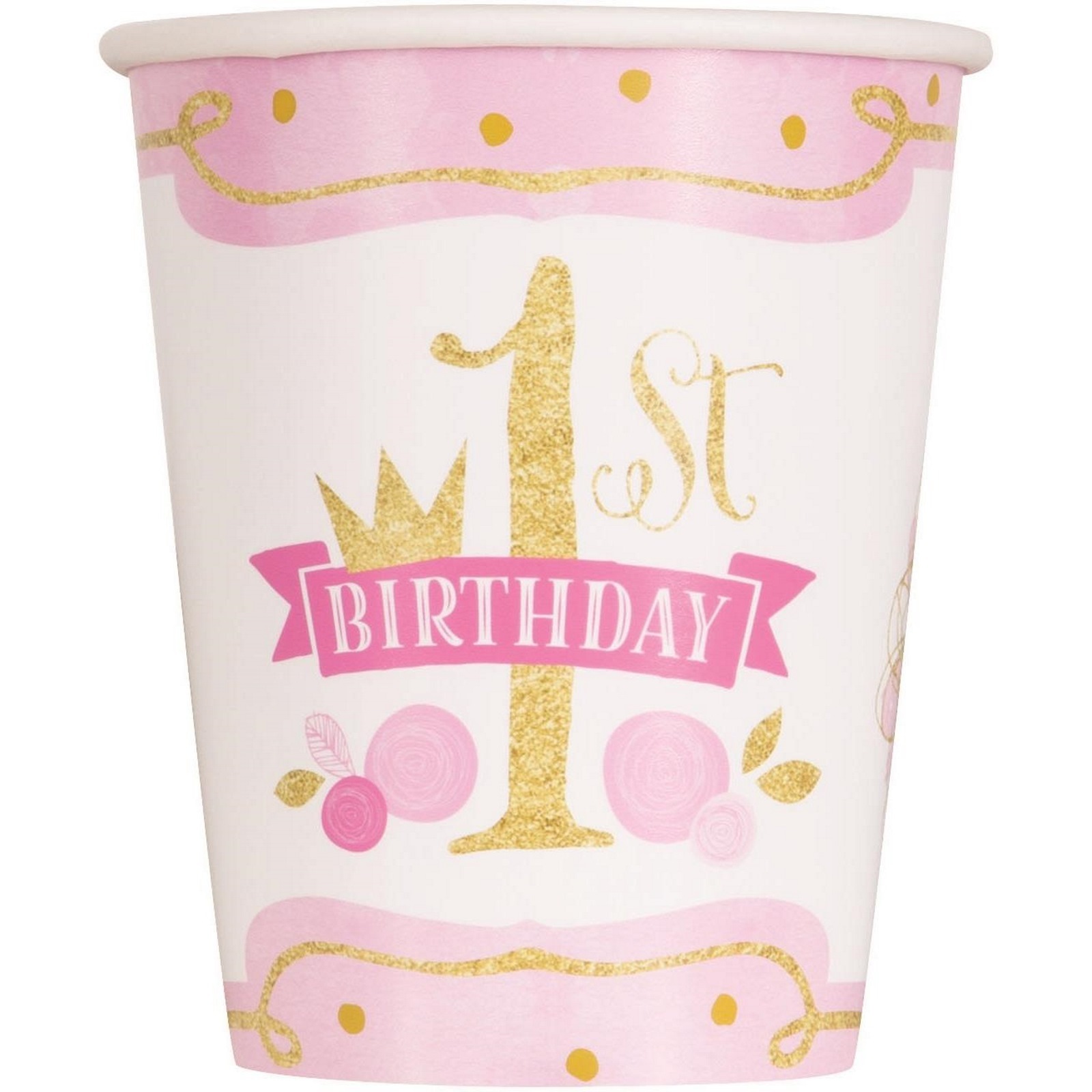 Pink & Gold First Birthday Paper Cups (Pack of 8)