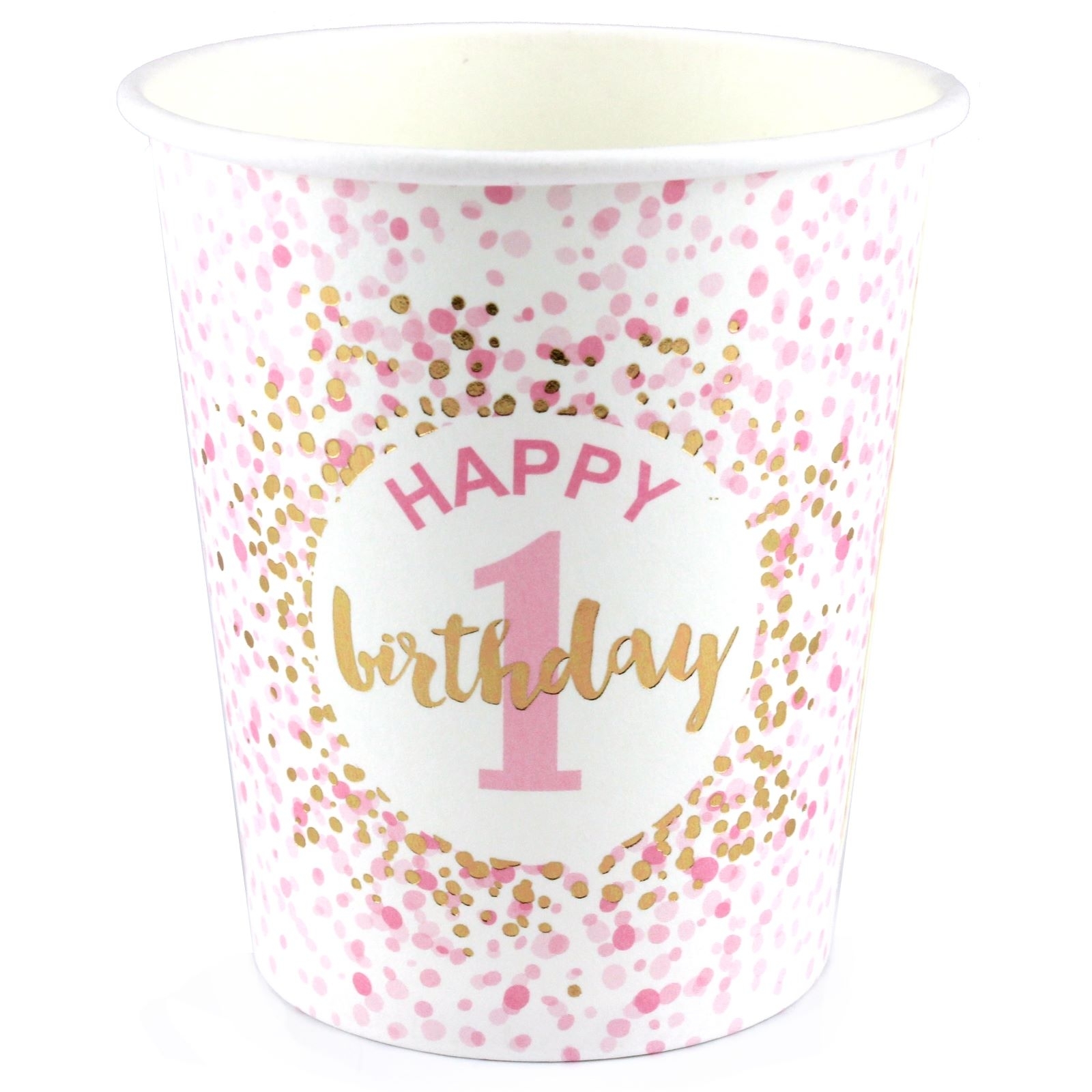 1st Birthday Girl Confetti Paper Cups (Pack of 12)