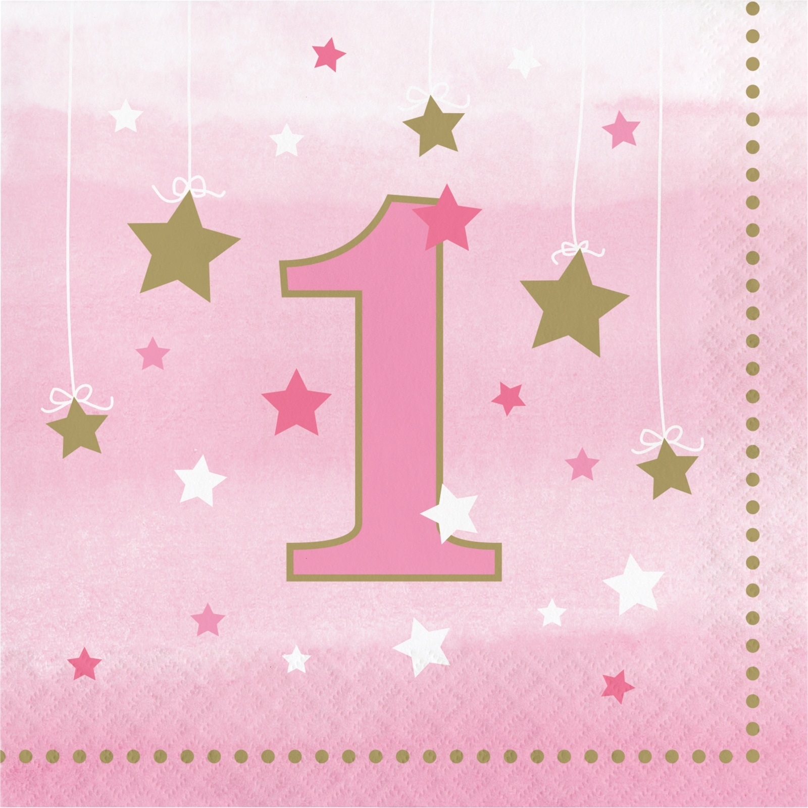 One Little Star Girl Number 1 Large Napkins / Serviettes (Pack of 16)