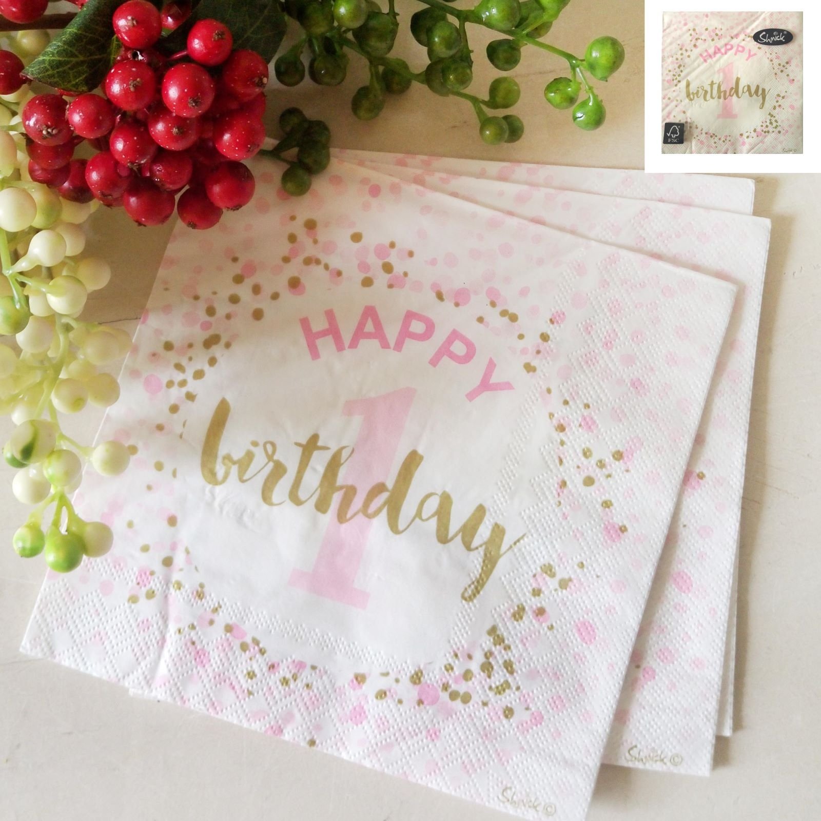 1st Birthday Girl Confetti Large Napkins / Serviettes (Pack of 16)