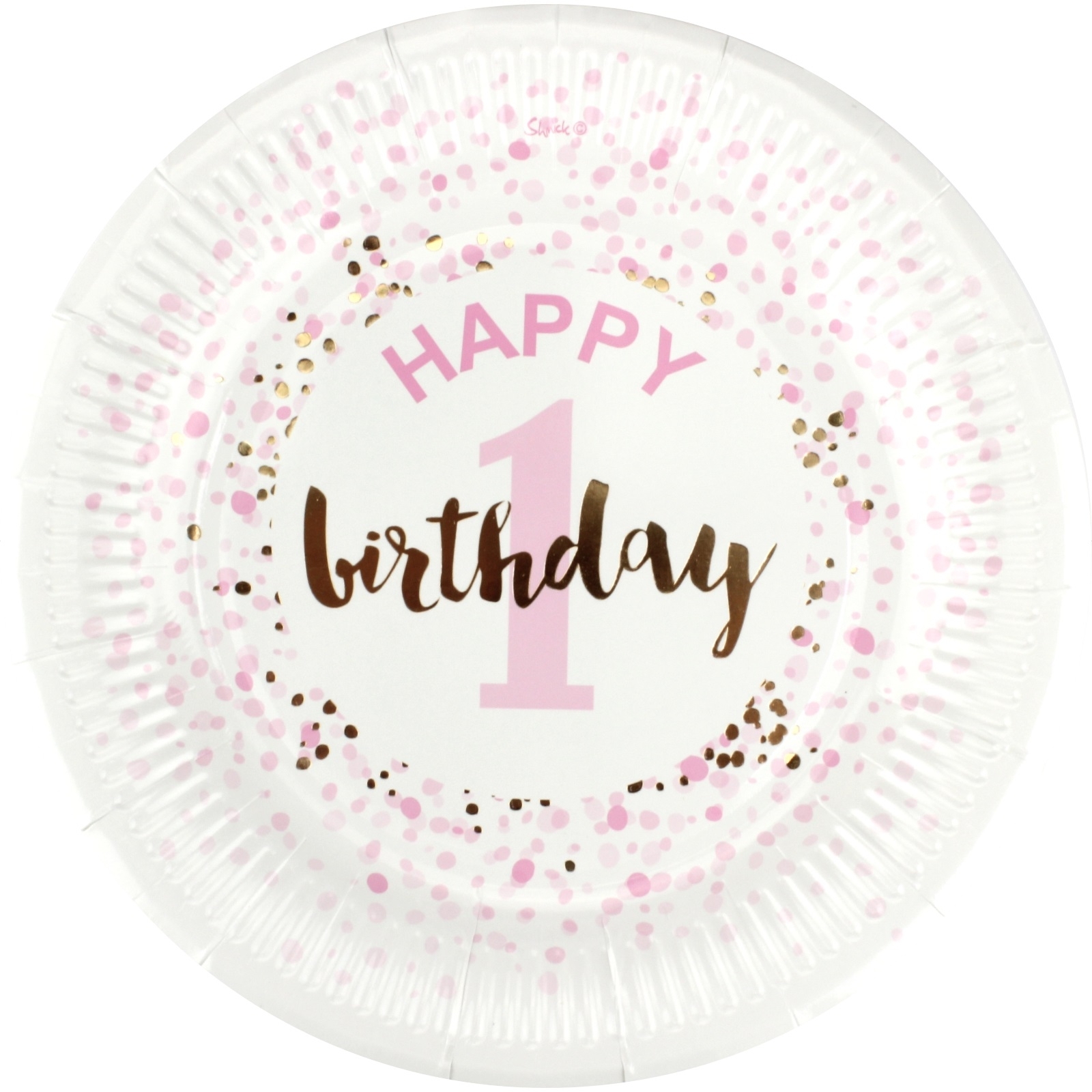 1st Birthday Girl Confetti Large Paper Plates (Pack of 12)