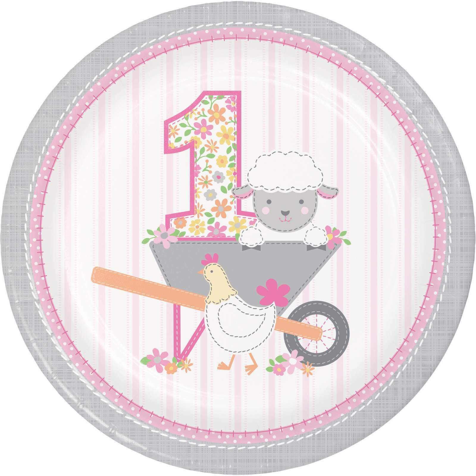 Farmhouse 1st Girl Large Paper Plates (Pack of 8)