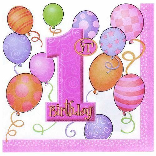 Girls 1st Birthday Small Napkins / Serviettes (Pack of 16)