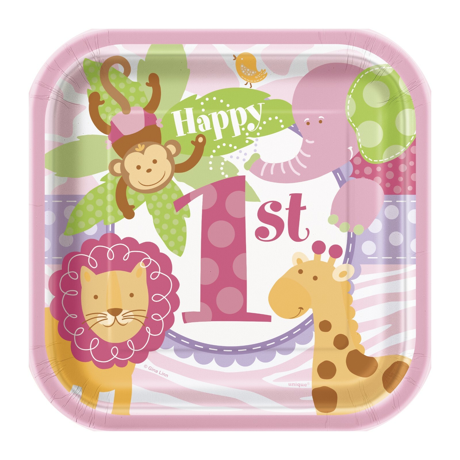 Pink Safari 1st Birthday Small Paper Plates (Pack of 10)