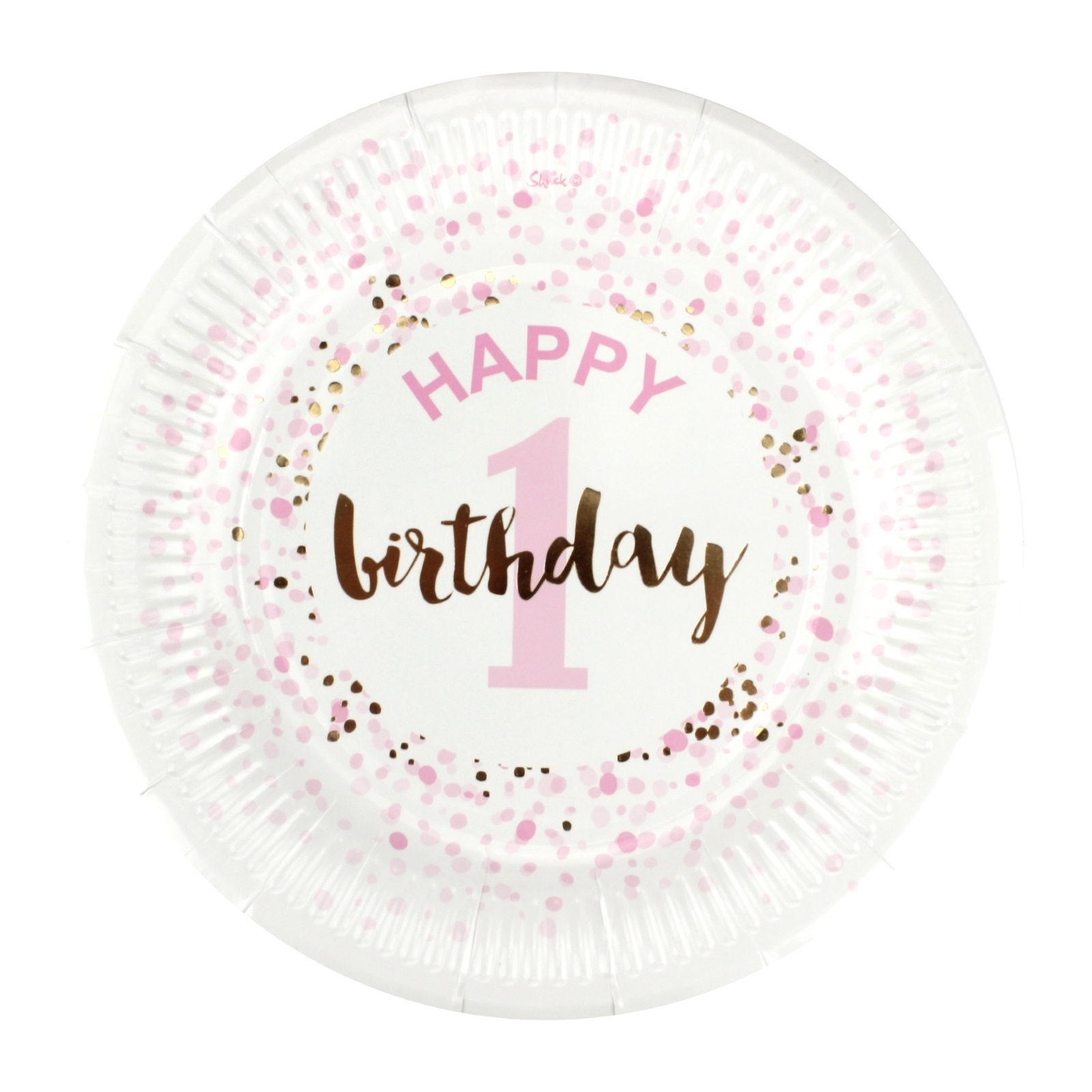 1st Birthday Girl Confetti Small Paper Plates (Pack of 12)