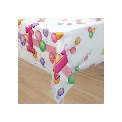 Girls 1st Birthday Plastic Tablecloth