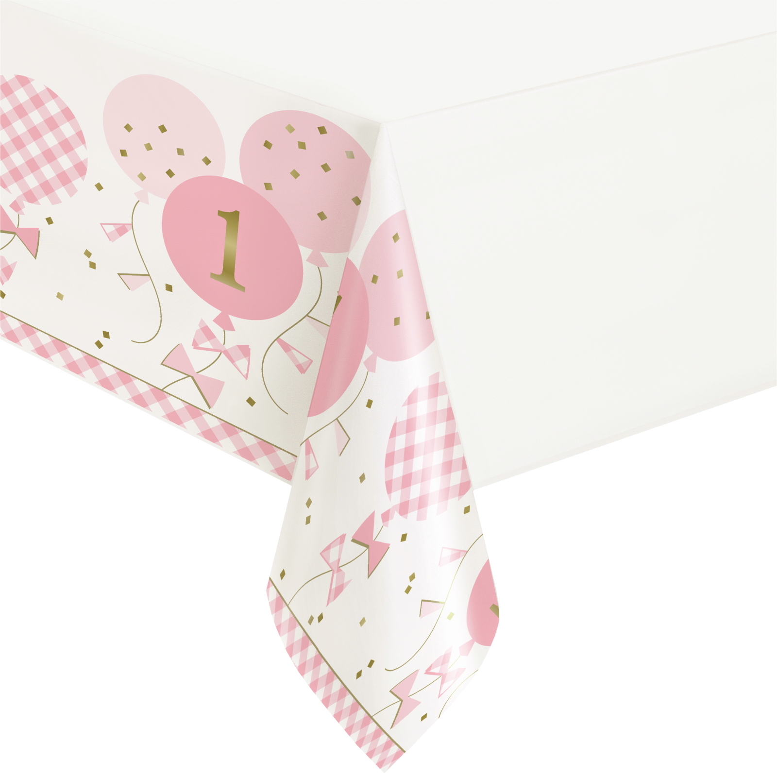 Pink Gingham 1st Birthday Girl Plastic Tablecloth - Discount Party Supplies