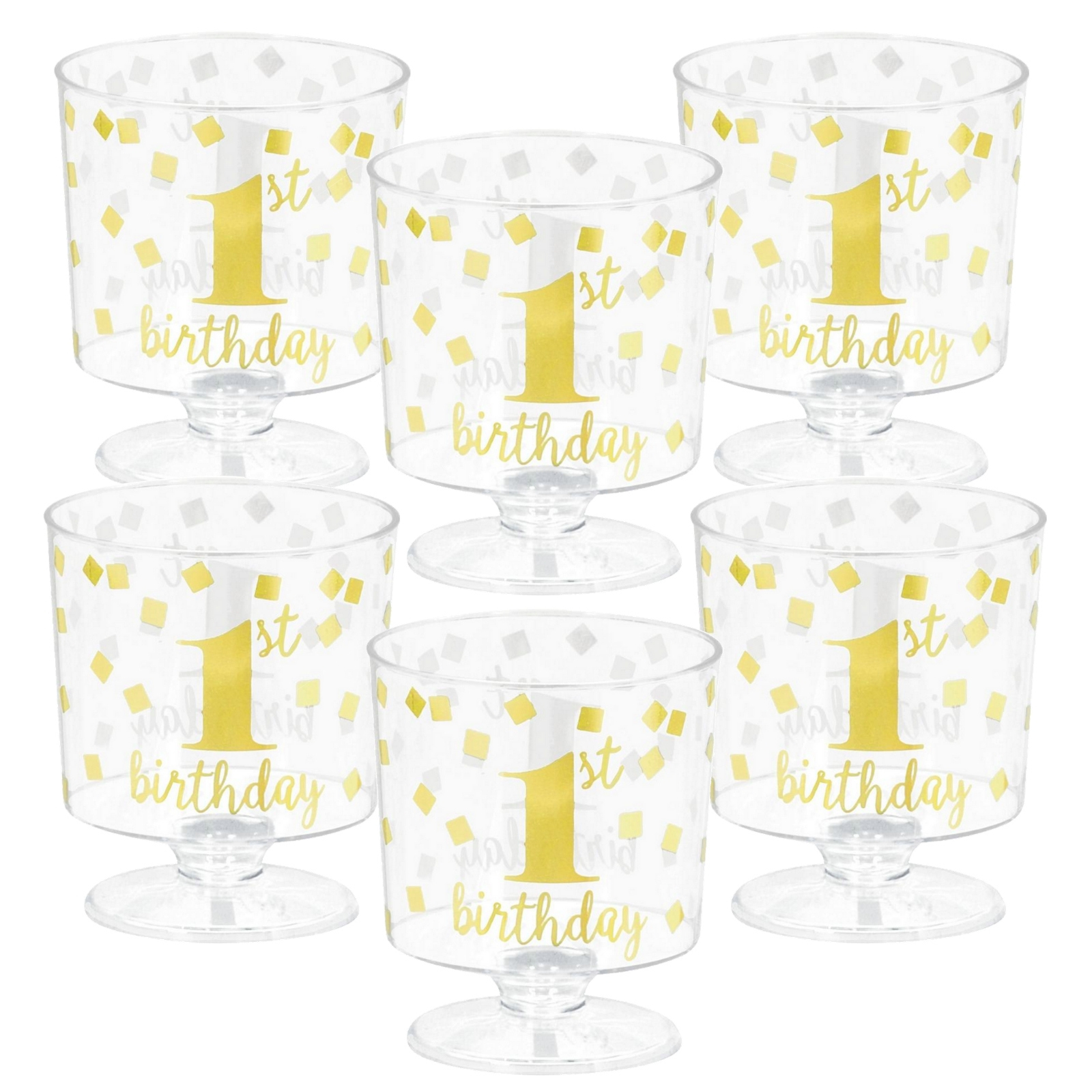 1st Birthday Clear Plastic Tiny Pedestal Cups 59ml (Pack of 30)
