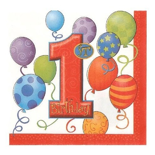 1st Birthday Large Napkins / Serviettes (Pack of 16)