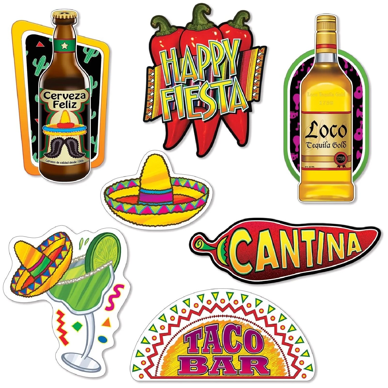 Mexican Fiesta Cutout Wall Decorations (Pack of 7) 