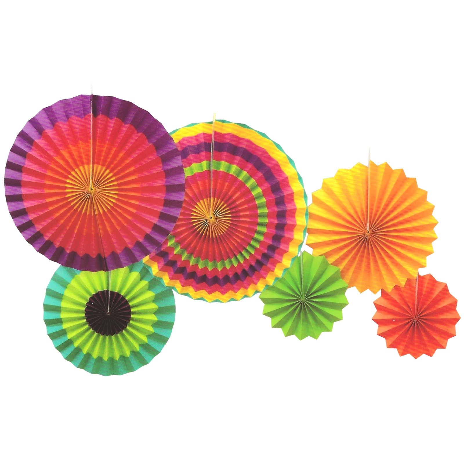 Fiesta Coloured Paper Fan Decorations (Pack of 6)