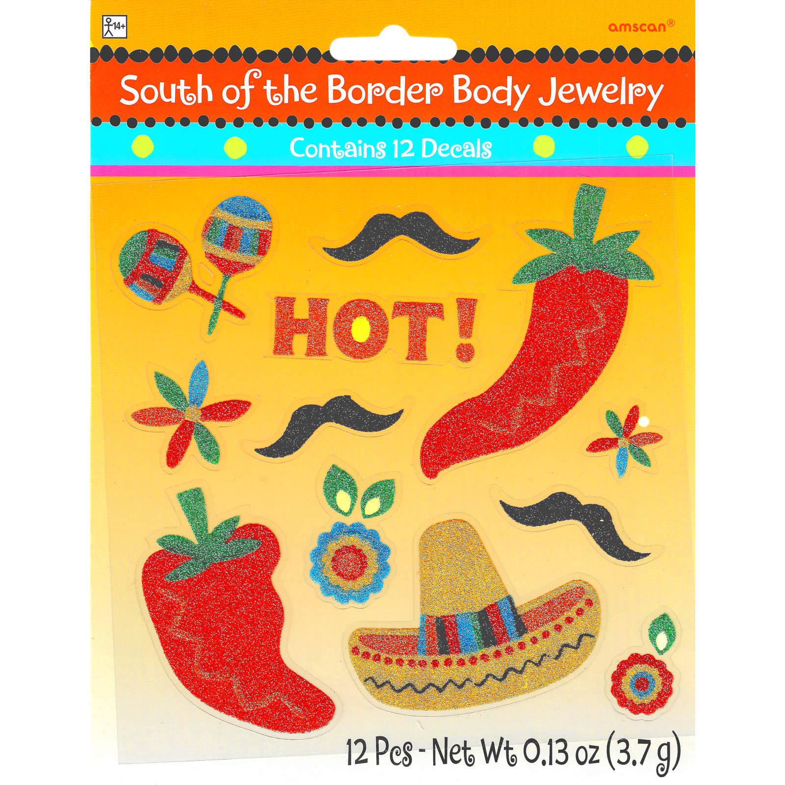 Mexican Fiesta Glitter Body Jewellery Stickers (Pack of 12)