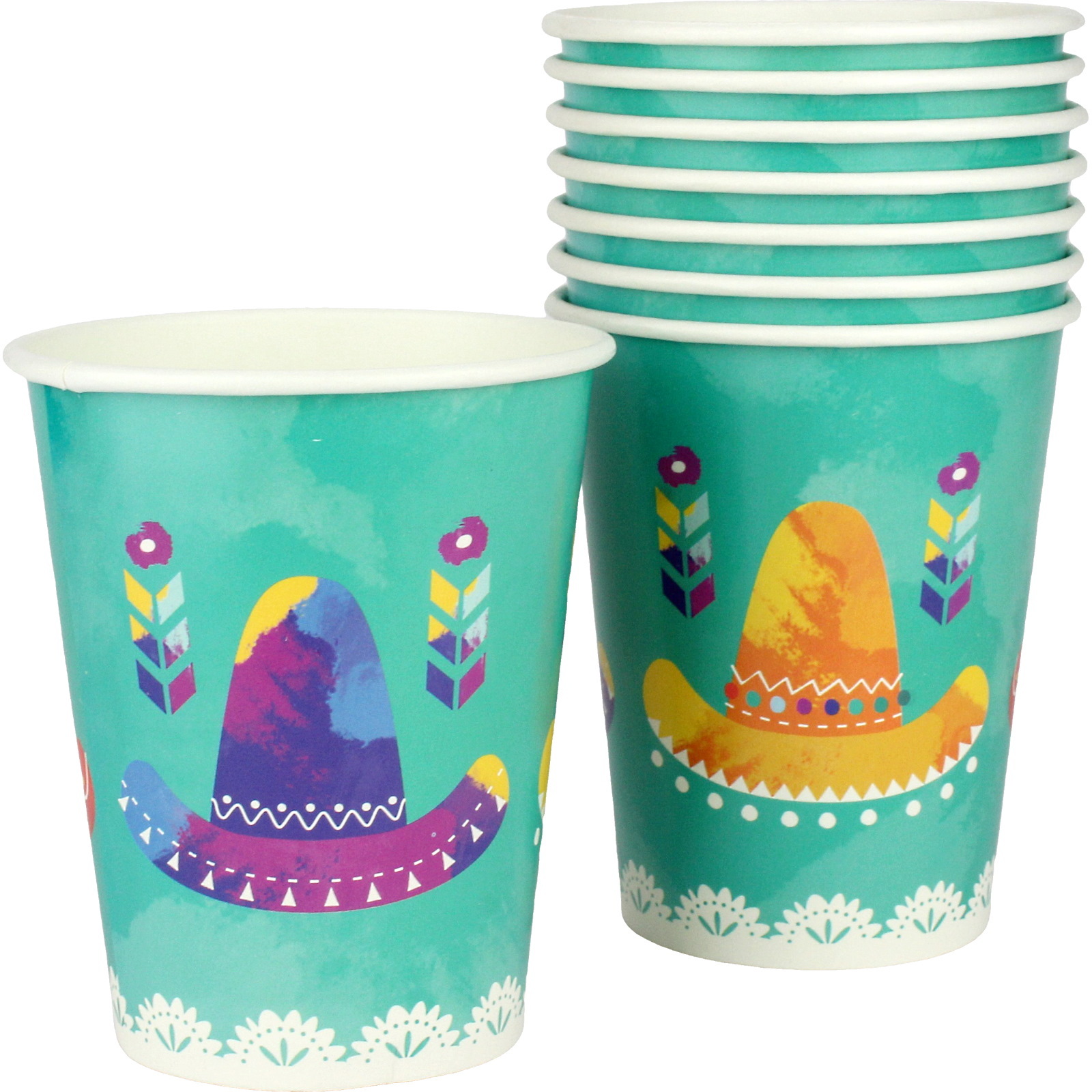 Fiesta Folk Paper Cups (Pack of 8) - Discount Party Supplies