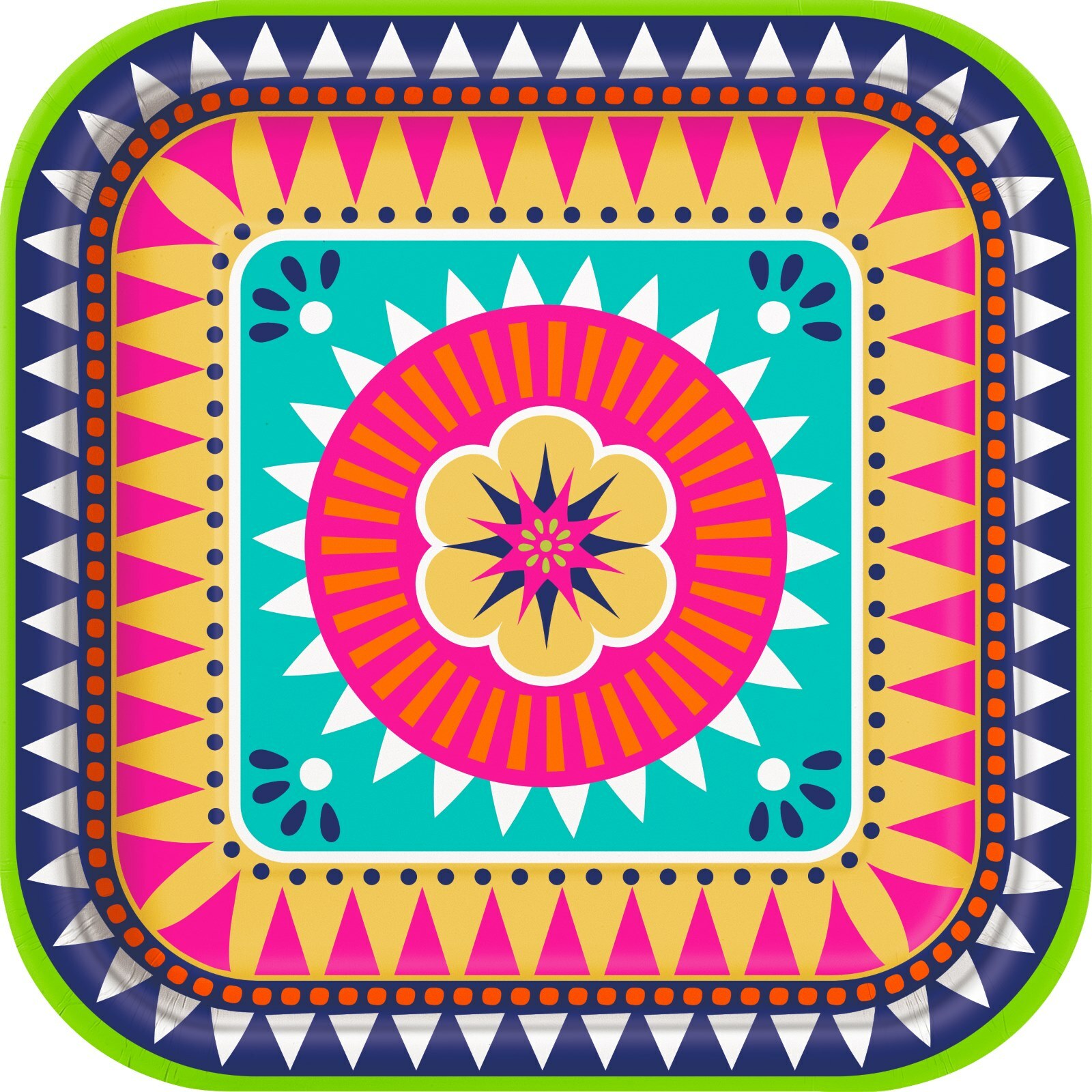 Boho Fiesta Large Square Paper Plates (Pack of 8)