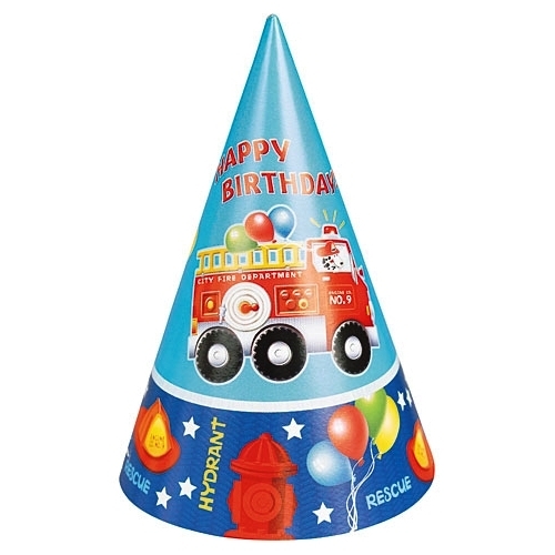 Fire Engine Fun Party Hats (Pack of 8)