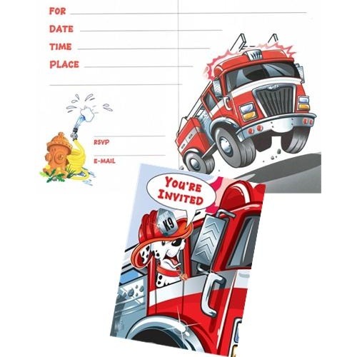 Fire Engine Party Invitations (Pack of 8)