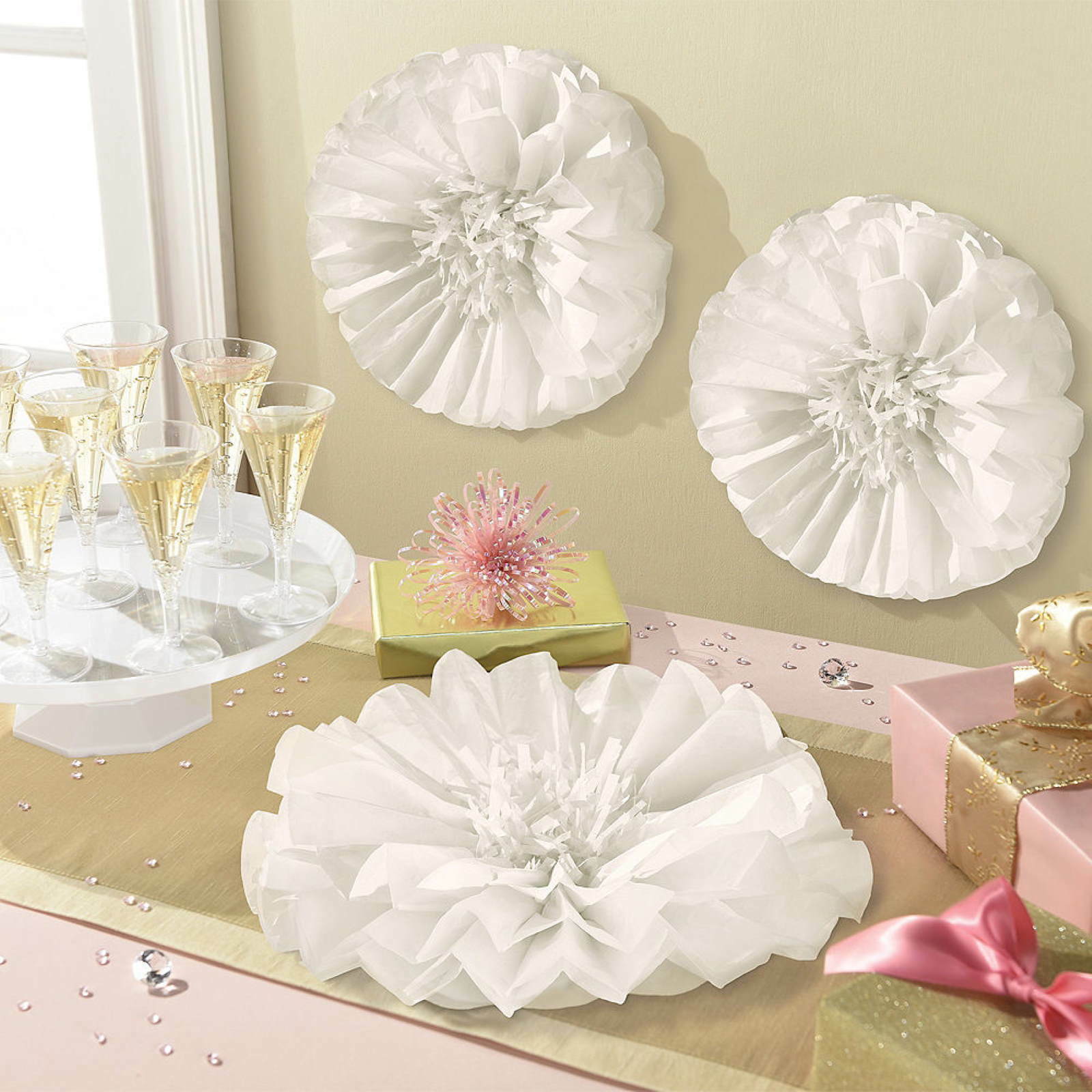 White Tissue Paper Flower Fluffy Decorations (Pack of 3)