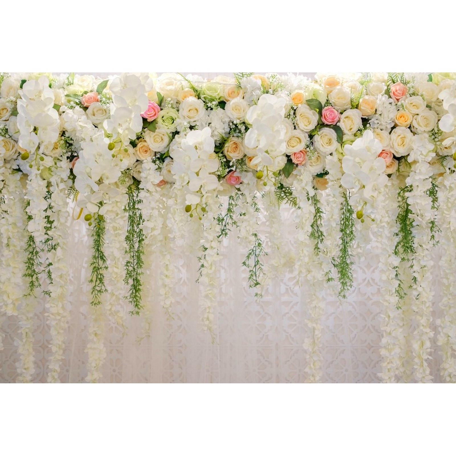 White Lace Floral Curtain Large Printed Fabric Backdrop