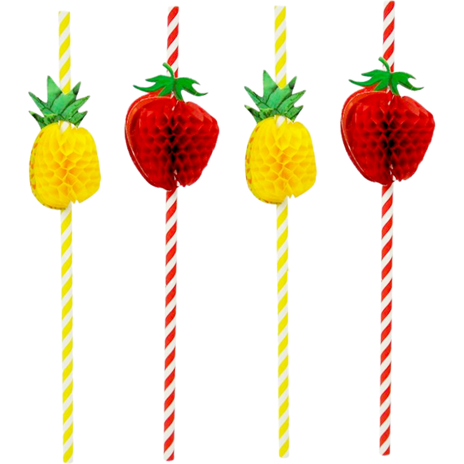 Pineapple & Strawberry Striped Paper Straws (Pack of 10)
