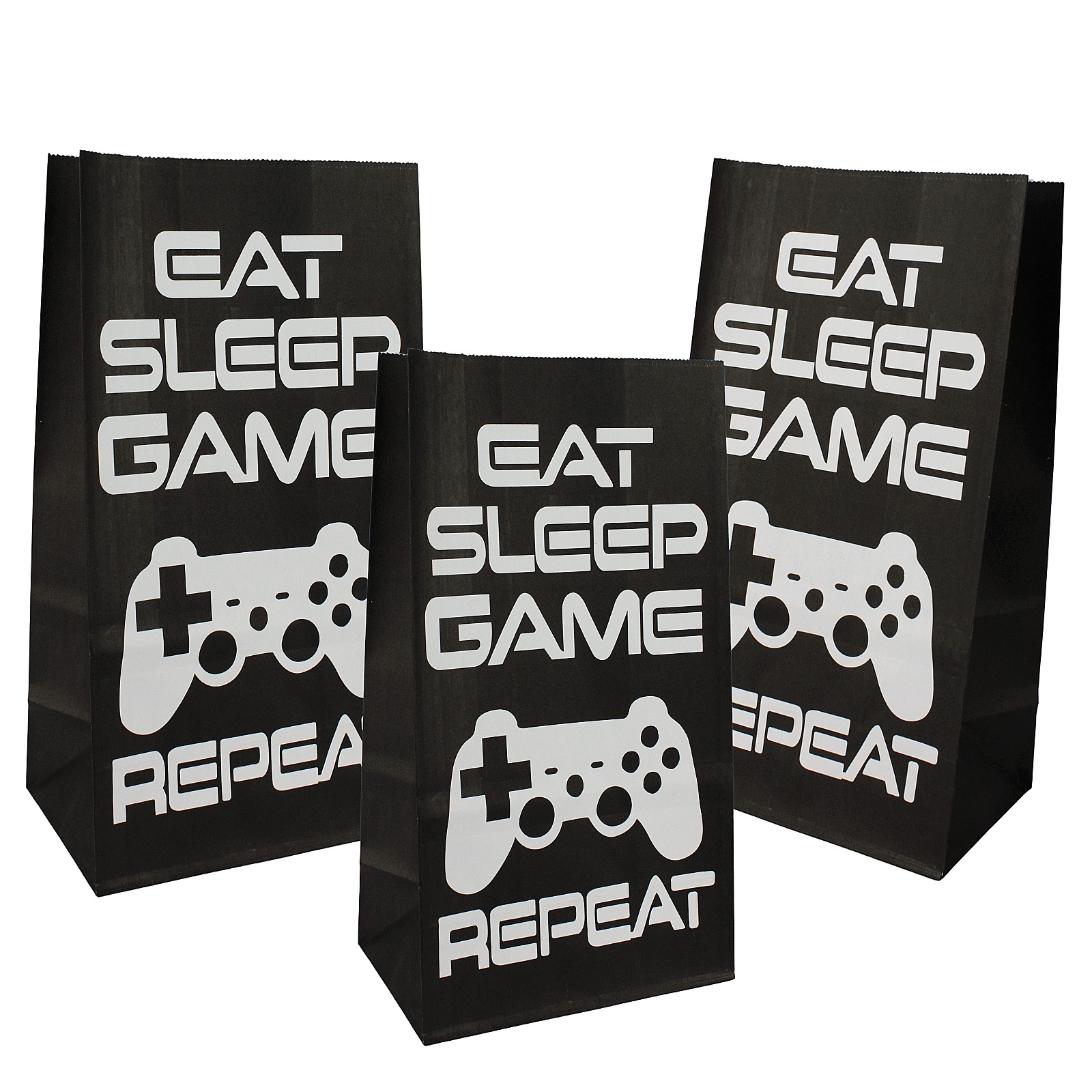 Eat Sleep Game Repeat Paper Party Bags With Stickers (Pack of 12)