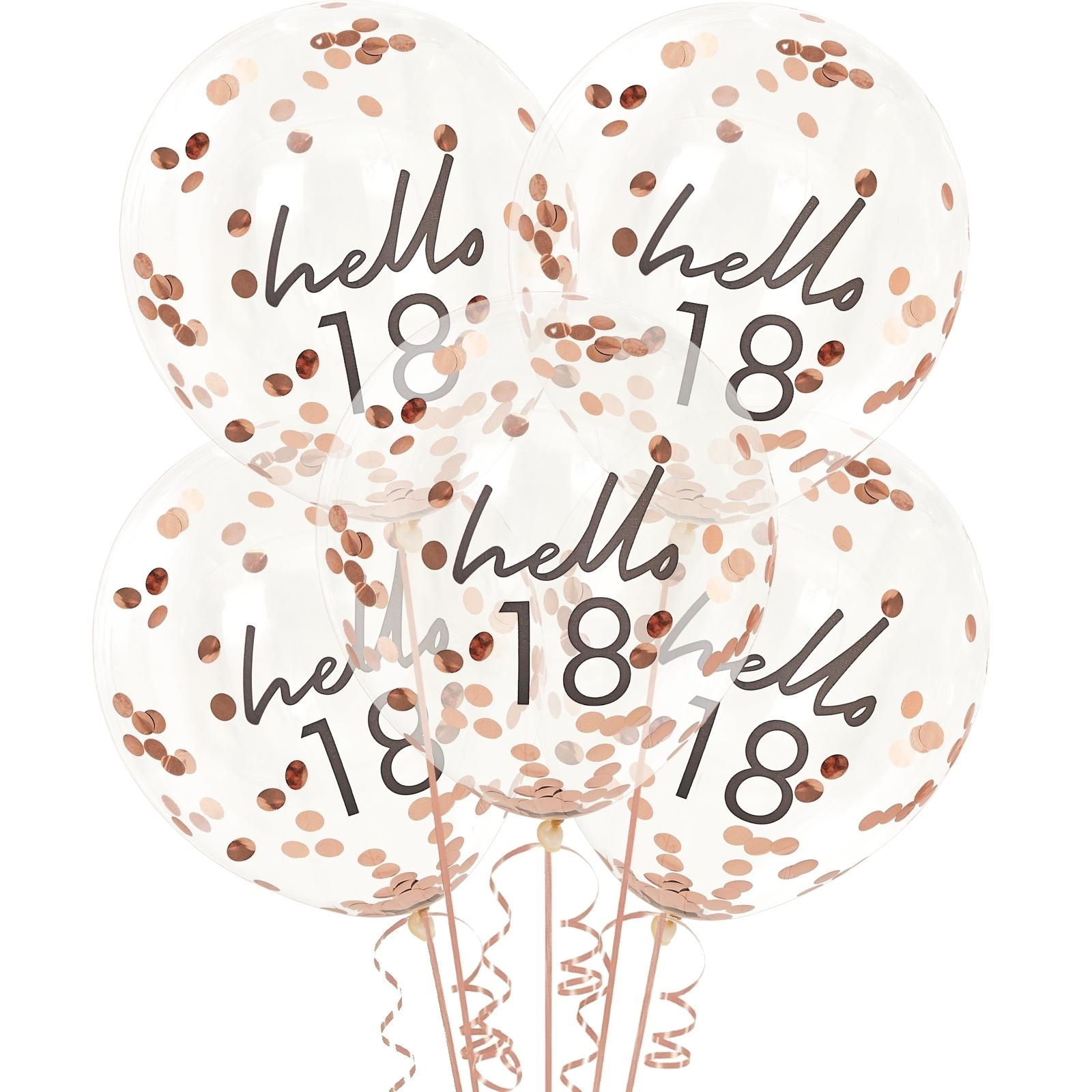 Ginger Ray Hello 18 Rose Gold Foil Confetti Filled Balloons (Pack of 5)