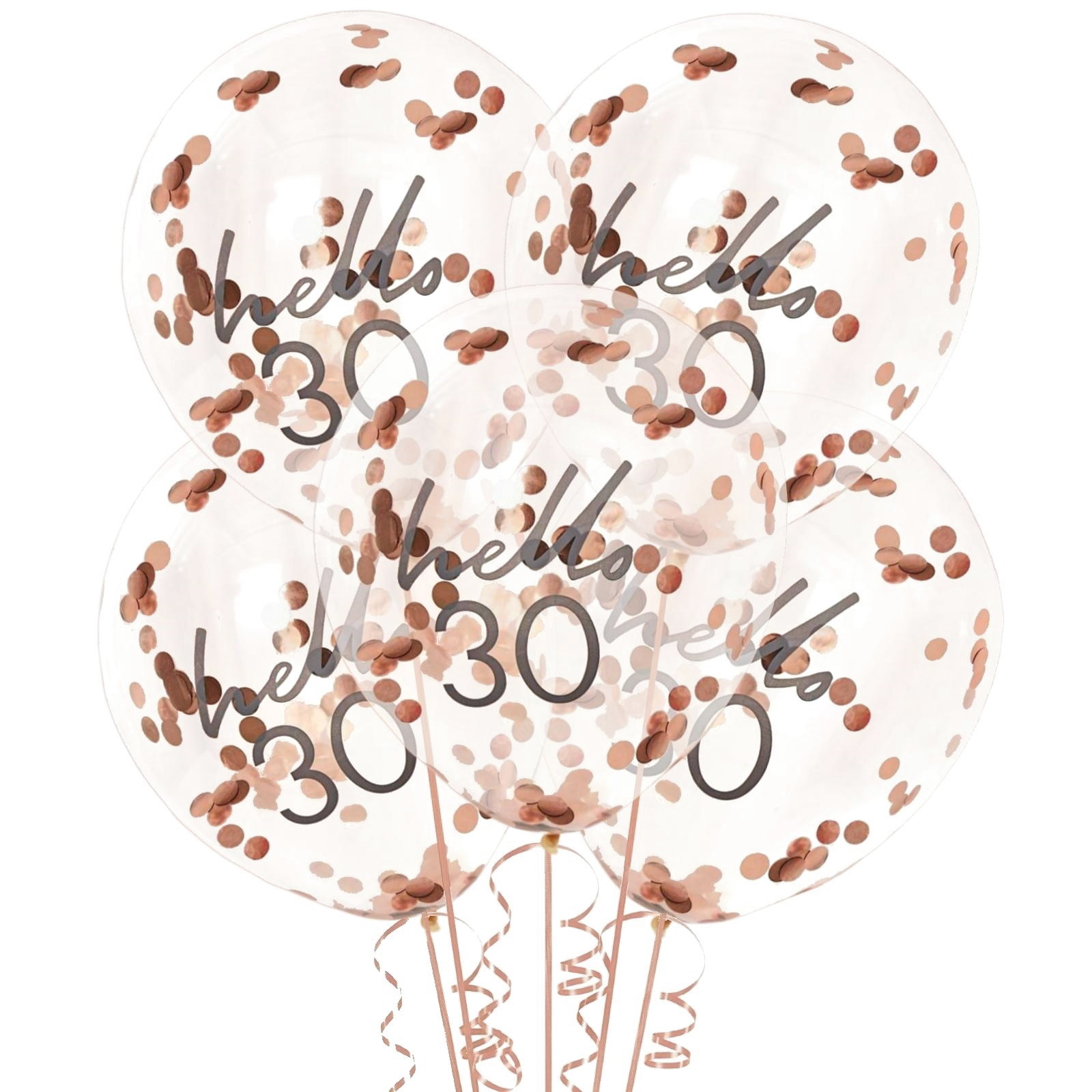 Ginger Ray Hello 30 Rose Gold Foil Confetti Filled Balloons (Pack of 5)