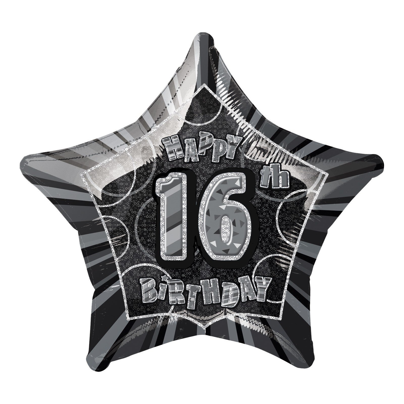 Glitz Black 16th Birthday Helium Balloon