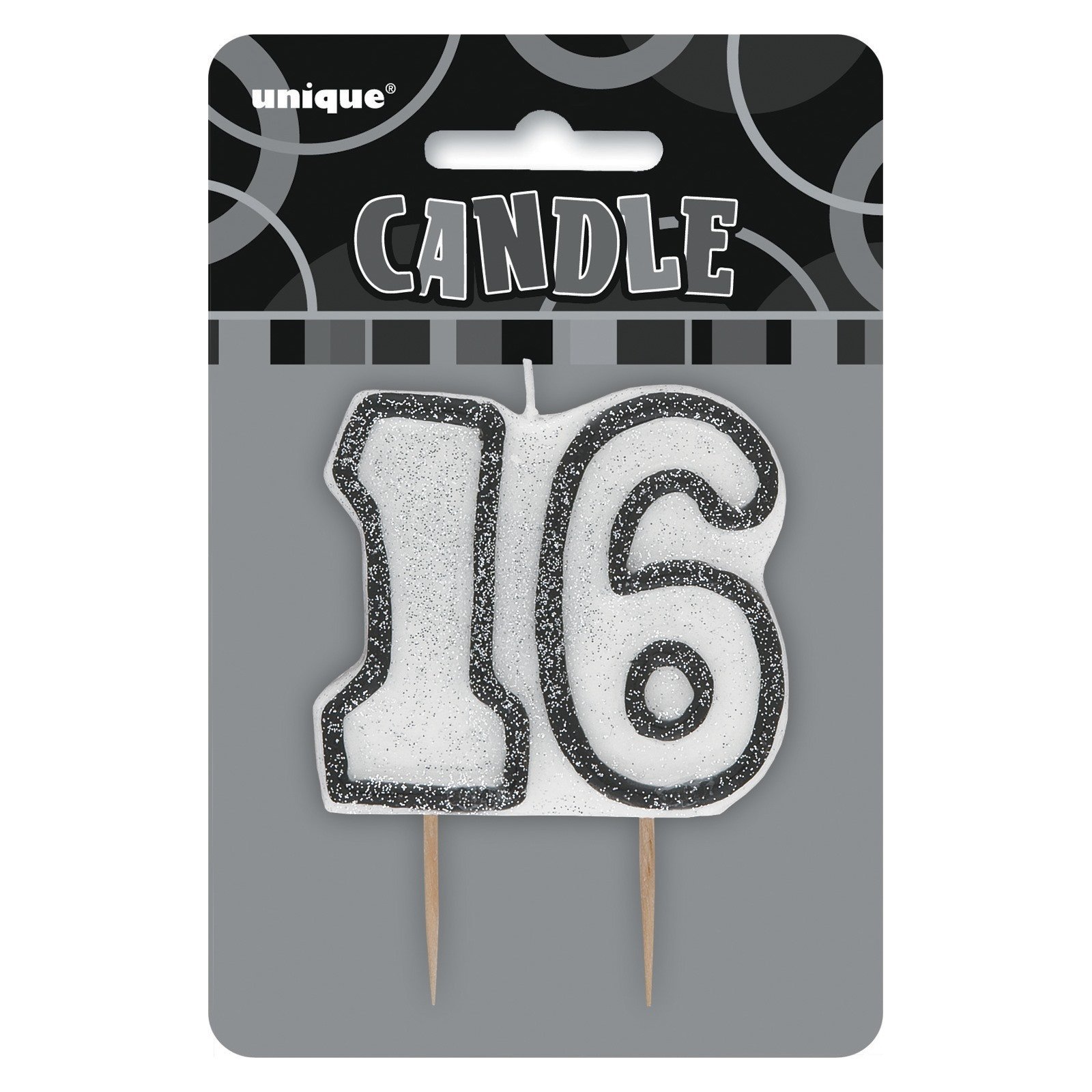Glitz Black 16th Birthday Candle