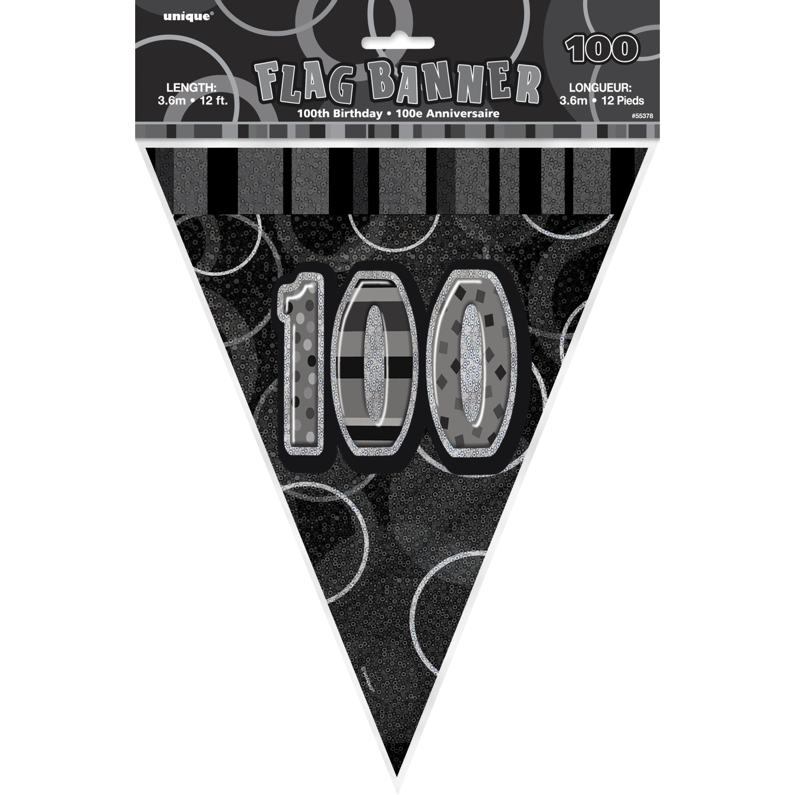 Glitz Black 100th Birthday Flag Banner