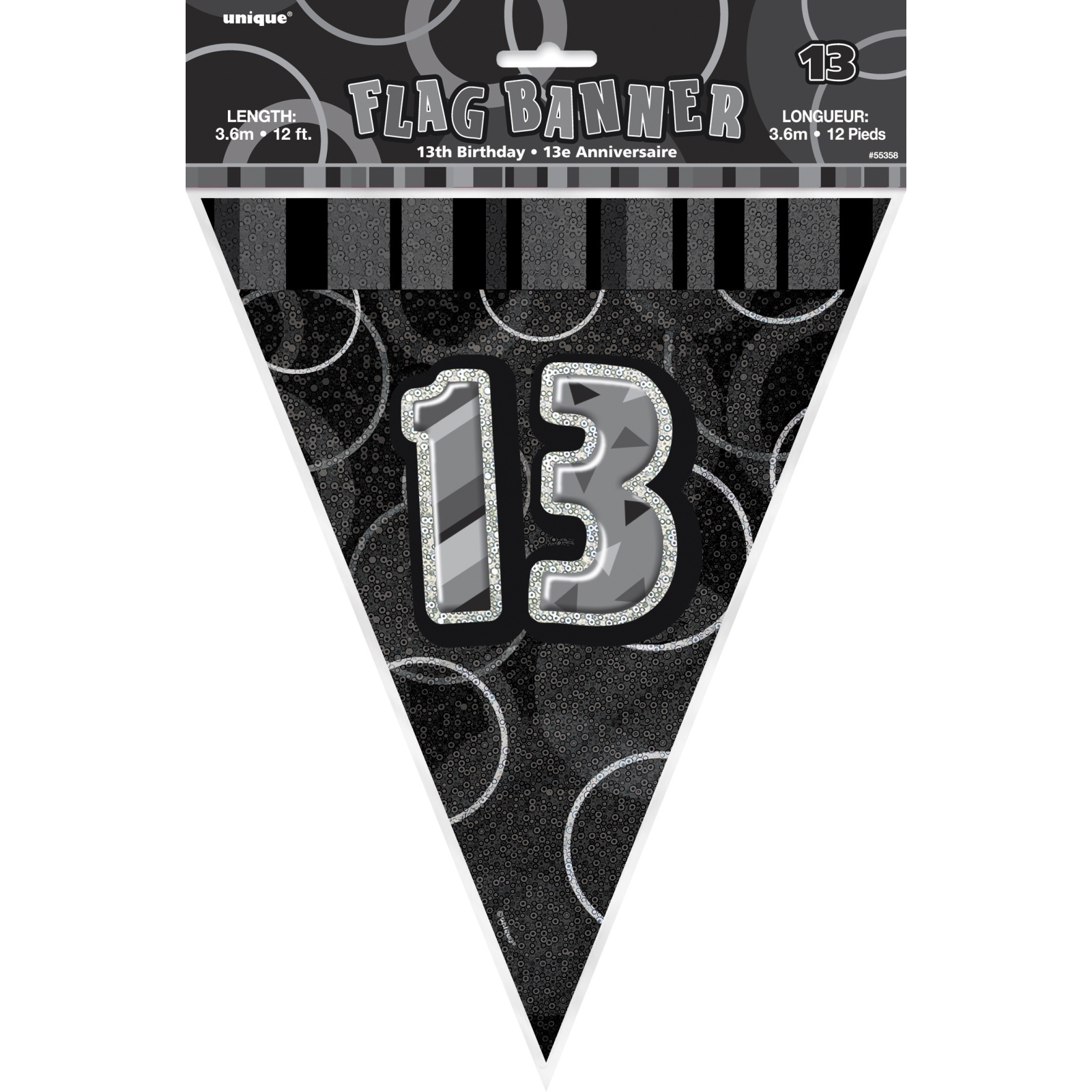 Glitz Black 13th Birthday Flag Banner