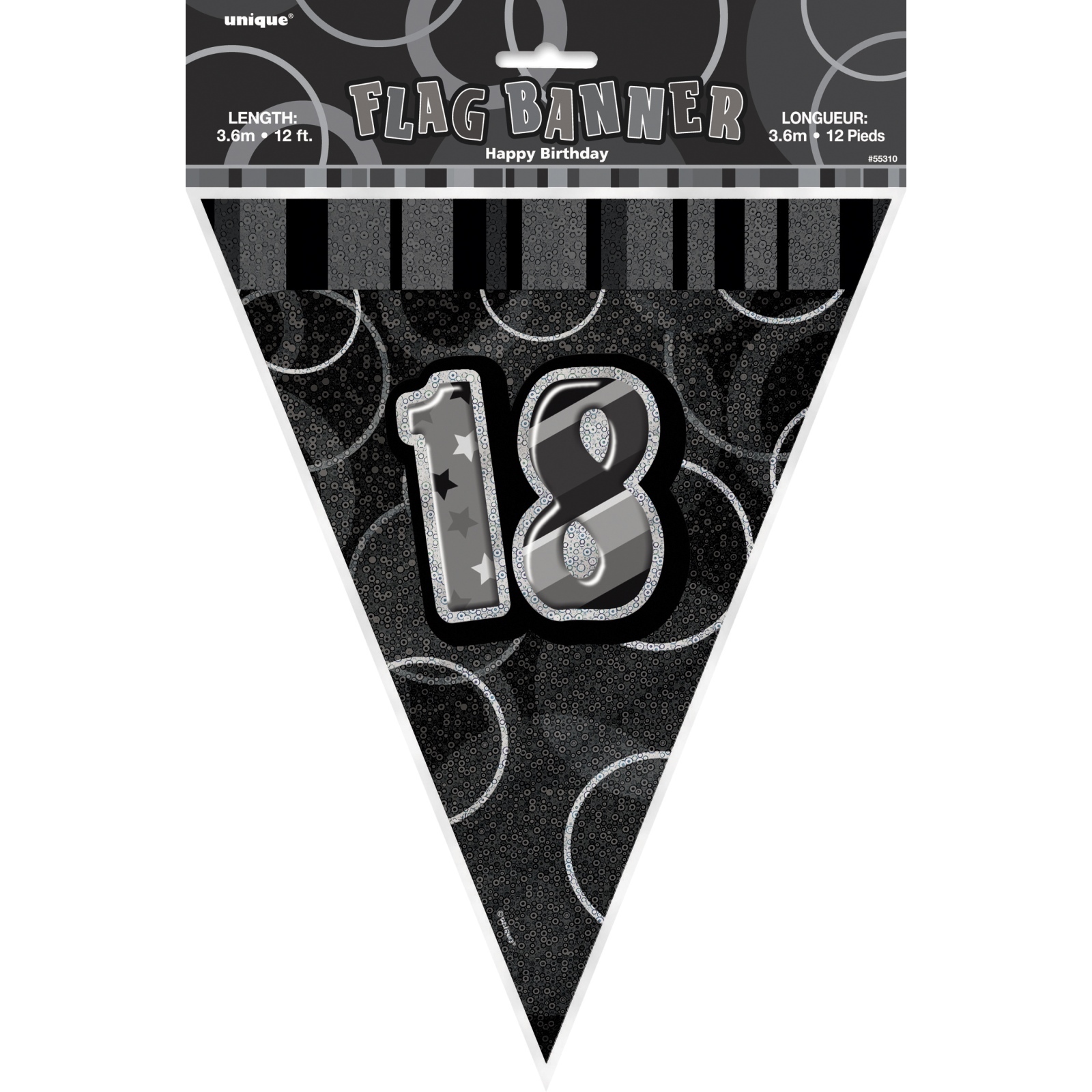 Glitz Black 18th Birthday Flag Banner